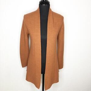 Eileen Fisher burnt orange merino wool open front cardigan size PP or Petite XS